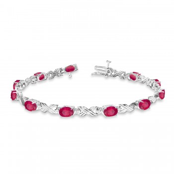 Ruby & Diamond XOXO Link Bracelet in 14k White Gold (6.65ct)