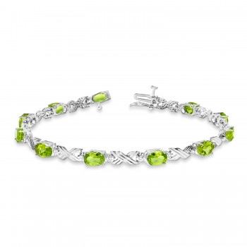 Peridot & Diamond XOXO Link Bracelet in 14k White Gold (6.65ct)