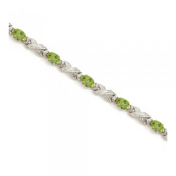 Peridot & Diamond XOXO Link Bracelet in 14k White Gold (6.65ct)