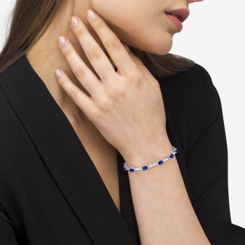 Blue Sapphire & Diamond XOXO Link Bracelet in 14k White Gold (6.65ct)
