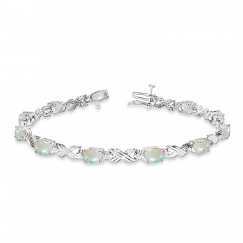 Lab Opal & Lab Grown Diamond XOXO Link Bracelet in 14k White Gold (6.65ct)