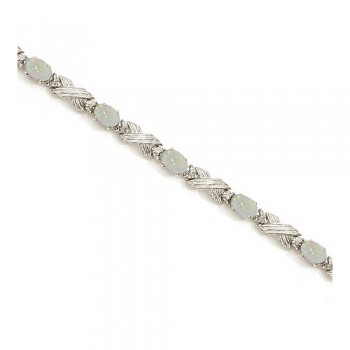 Lab Opal & Lab Grown Diamond XOXO Link Bracelet in 14k White Gold (6.65ct)