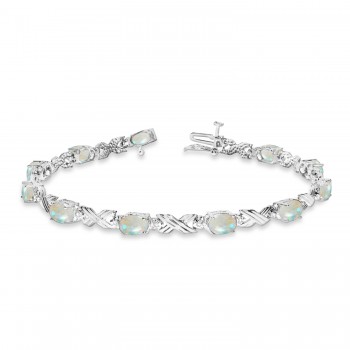 Opal & Diamond XOXO Link Bracelet in 14k White Gold (6.65ct)