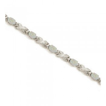 Opal & Diamond XOXO Link Bracelet in 14k White Gold (6.65ct)