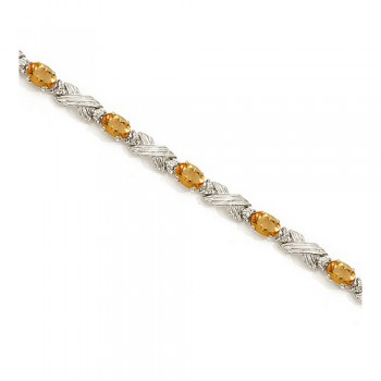 Citrine & Diamond XOXO Link Bracelet in 14k White Gold (6.65ct)