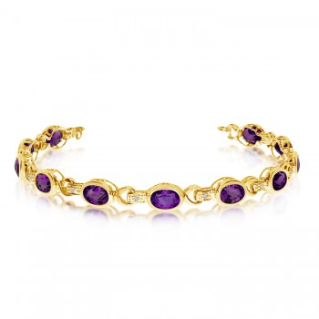 Oval Amethyst & Diamond Link Bracelet 14k Yellow Gold (9.62ctw)