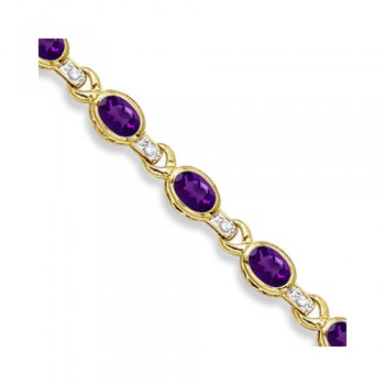 Oval Amethyst & Diamond Link Bracelet 14k Yellow Gold (9.62ctw)