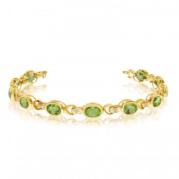 Oval Peridot & Diamond Link Bracelet 14k Yellow Gold (9.62ctw)