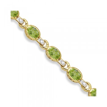 Oval Peridot & Diamond Link Bracelet 14k Yellow Gold (9.62ctw)