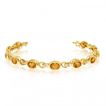 Oval Citrine & Diamond Link Bracelet 14k Yellow Gold (9.62ctw)