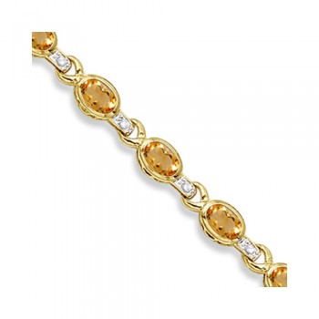 Oval Citrine & Diamond Link Bracelet 14k Yellow Gold (9.62ctw)