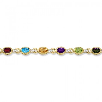 Diamond & Multicolor Gemstone Bracelet 14k Yellow Gold (9.62ctw)