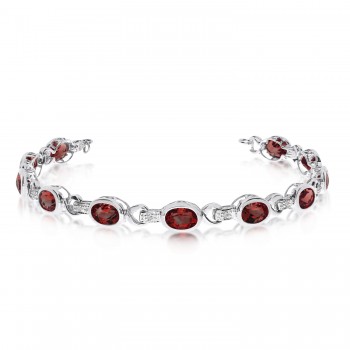 Oval Garnet & Diamond Link Bracelet 14k White Gold (9.62ctw)