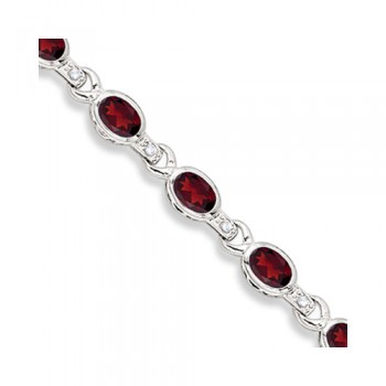 Oval Garnet & Diamond Link Bracelet 14k White Gold (9.62ctw)