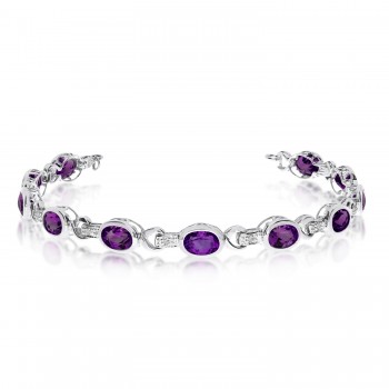 Oval Amethyst & Diamond Link Bracelet 14k White Gold (9.62ctw)