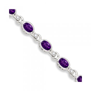 Oval Amethyst & Diamond Link Bracelet 14k White Gold (9.62ctw)