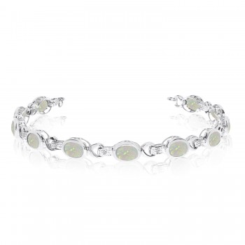 Oval Opal & Diamond Link Bracelet 14k White Gold (9.62ctw)