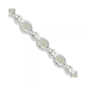 Oval Opal & Diamond Link Bracelet 14k White Gold (9.62ctw)
