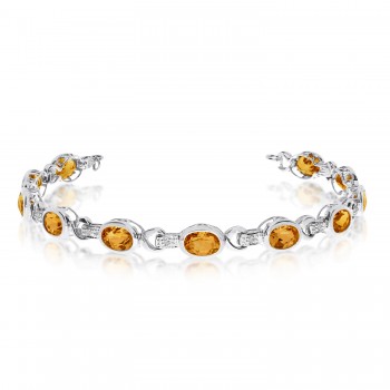 Oval Citrine & Diamond Link Bracelet 14k White Gold (9.62ctw)