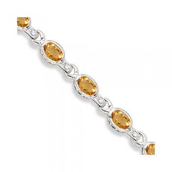 Oval Citrine & Diamond Link Bracelet 14k White Gold (9.62ctw)