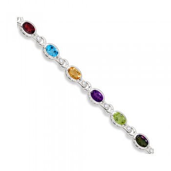 Diamond & Multicolor Gemstone Bracelet 14k White Gold (9.62ctw)