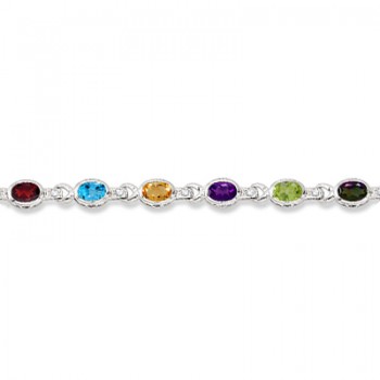 Diamond & Multicolor Gemstone Bracelet 14k White Gold (9.62ctw)