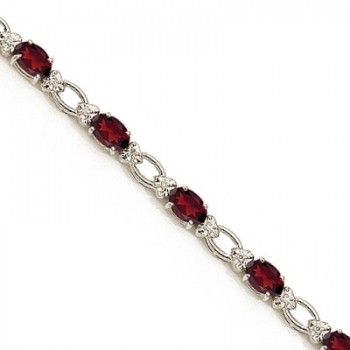 Oval Garnet and Diamond Link Bracelet 14k White Gold (6.72 ctw)