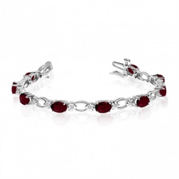 Oval Garnet and Diamond Link Bracelet 14k White Gold (6.72 ctw)