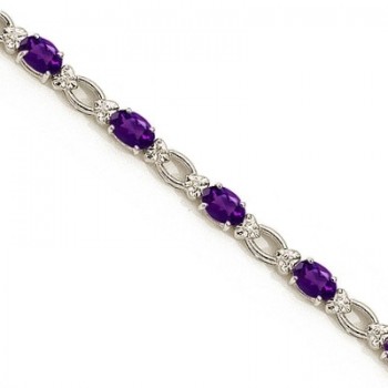 Oval Amethyst and Diamond Link Bracelet 14k White Gold (6.72 ctw)