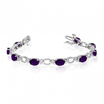 Oval Amethyst and Diamond Link Bracelet 14k White Gold (6.72 ctw)