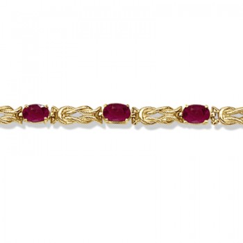 Oval Ruby Love Knot Link Bracelet 14k Yellow Gold (5.50ct)