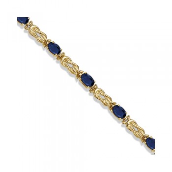 Oval Blue Sapphire Love Knot Link Bracelet 14k Yellow Gold (5.50ct)