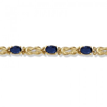 Oval Blue Sapphire Love Knot Link Bracelet 14k Yellow Gold (5.50ct)