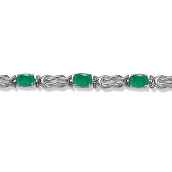 Oval Emerald Love Knot Link Bracelet 14k White Gold (5.50ct)