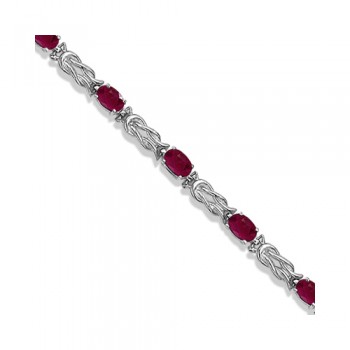 Oval Ruby Love Knot Link Bracelet 14k White Gold (5.50ct)