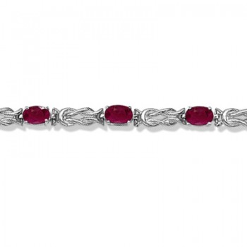 Oval Ruby Love Knot Link Bracelet 14k White Gold (5.50ct)