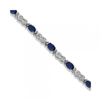 Oval Blue Sapphire Love Knot Link Bracelet 14k White Gold (5.50ct)
