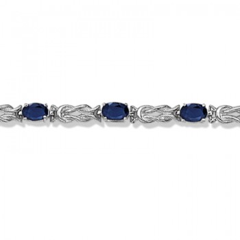Oval Blue Sapphire Love Knot Link Bracelet 14k White Gold (5.50ct)