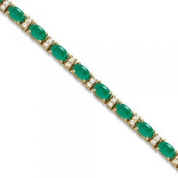 Lab Grown Diamond & Oval Cut Lab Emerald Tennis Bracelet 14k Yellow Gold (9.25ctw)