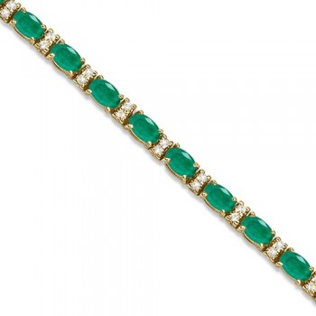 Diamond & Oval Cut Emerald Tennis Bracelet 14k Yellow Gold (9.25ctw)