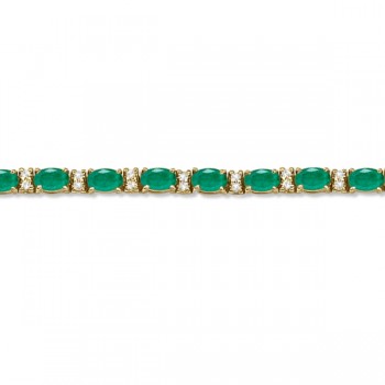 Diamond & Oval Cut Emerald Tennis Bracelet 14k Yellow Gold (9.25ctw)