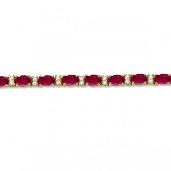 Lab Grown Diamond & Oval Cut Lab Ruby Tennis Bracelet 14k Yellow Gold (9.25ctw)