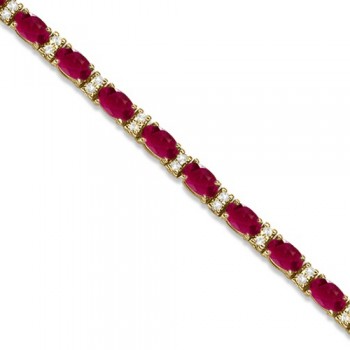 Diamond & Oval Cut Ruby Tennis Bracelet 14k Yellow Gold (9.25ctw)