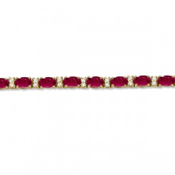 Diamond & Oval Cut Ruby Tennis Bracelet 14k Yellow Gold (9.25ctw)