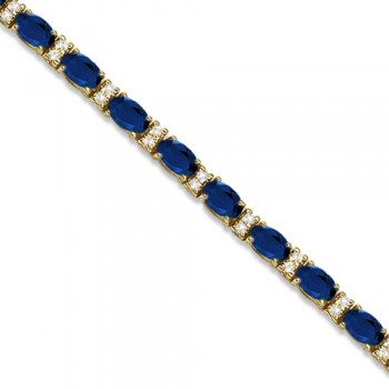 Diamond & Oval Cut Sapphire Tennis Bracelet 14k Yellow Gold (9.25ctw)