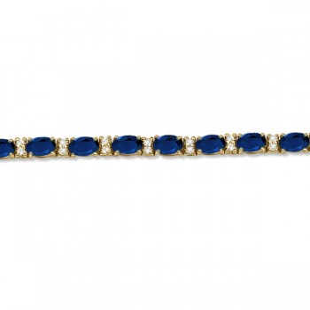 Diamond & Oval Cut Sapphire Tennis Bracelet 14k Yellow Gold (9.25ctw)