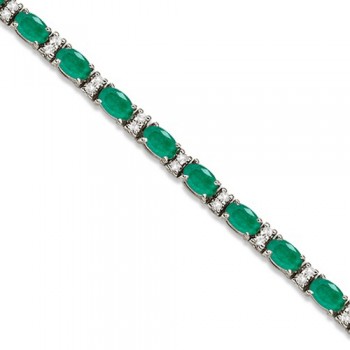 Diamond & Oval Cut Emerald Tennis Bracelet 14k White Gold (9.25ctw)