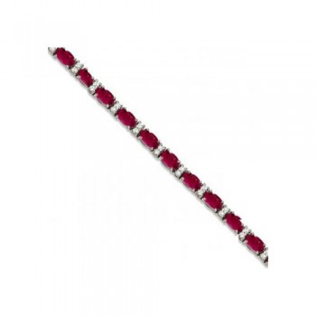 Lab Grown Diamond & Oval Cut Lab Ruby Tennis Bracelet 14k White Gold (9.25ctw)