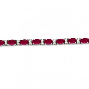 Diamond & Oval Cut Ruby Tennis Bracelet 14k White Gold (9.25ctw)