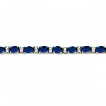 Lab Grown Diamond & Oval Cut Sapphire Tennis Bracelet 14k White Gold (9.25ctw)
